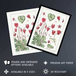 "Artery8 Cyclamen Flower Plant Vintage Floral Wall Art Print Verneuil in White - Size: W24"" x H32""" - thumbnail 2