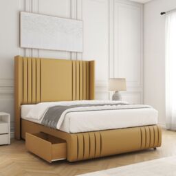 "BSSPOKE Peyton Divan Bed Velvet 54"" Headboard & 2Drawers Footend No Mattress in Mustard - Size: King" - thumbnail 1