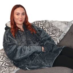 Ribbon Eskimo Heated Blanket Hoodie in Grey