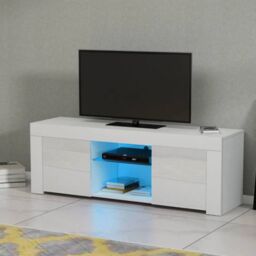 EONLION Modern TV Unit Stand Cabinet Sideboard in White - thumbnail 1