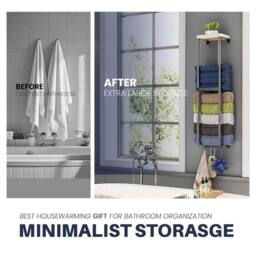 Havendro Bathroom Rolled Towel Holder Wall Mounted 81cm in Black - Size: 50 cm x 80 cm - thumbnail 5