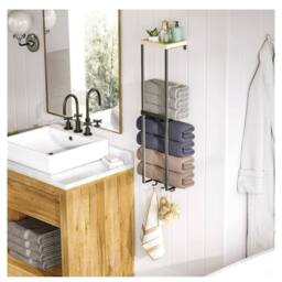 Havendro Bathroom Rolled Towel Holder Wall Mounted 81cm in Black - Size: 50 cm x 80 cm - thumbnail 3