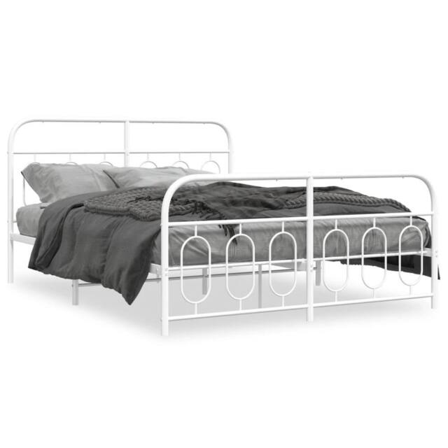 Berkfield Home Metal Bed Frame without Mattress with Footboard White 135x190cm - Size: 135x190 cm - image 1