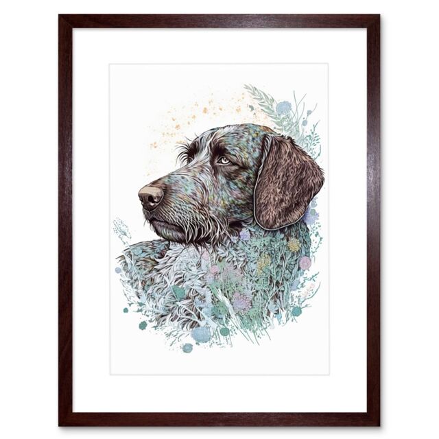 "Artery8 Wall Art Print German Wirehead Pointer Dog Nature Spirit Animal Modern Multicoloured Artwork Framed 9X7 Inch in Brown - Size: W7"" x H9""" - image 1