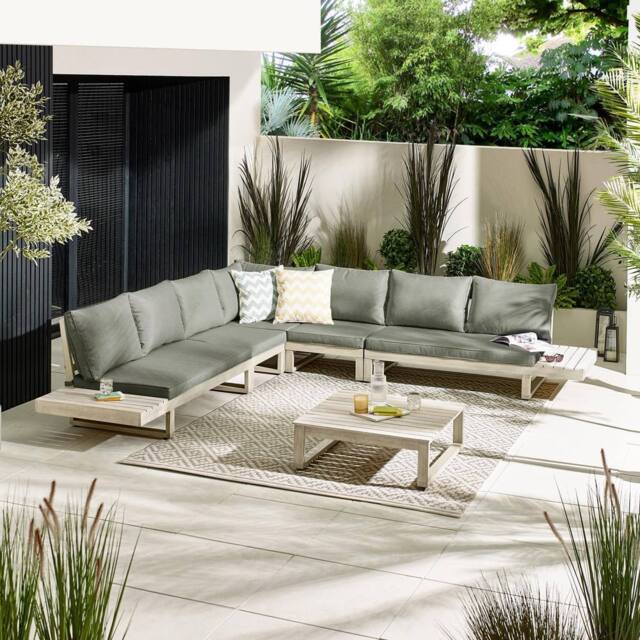 FurnitureboxUK Brisa Solid Wood 8 Seat Outdoor Sofa Set in Off-White - image 1