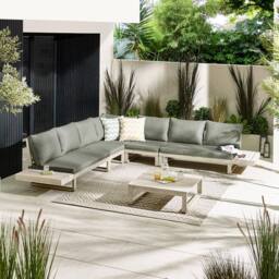 FurnitureboxUK Brisa Solid Wood 8 Seat Outdoor Sofa Set in Off-White - thumbnail 1