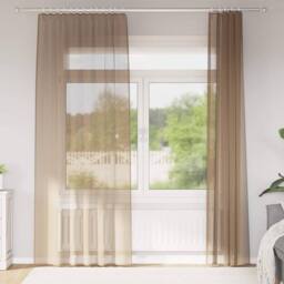 Berkfield Home Voile Curtains with Rod Pockets 2 pcs Light Brown - thumbnail 2