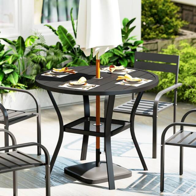 OUTSUNNY 90 cm Garden Dining Table, Round Garden Table with Parasol Hole in Black - image 1