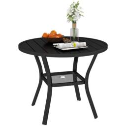 OUTSUNNY 90 cm Garden Dining Table, Round Garden Table with Parasol Hole in Black - thumbnail 2
