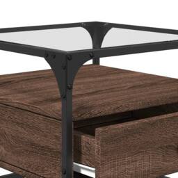 Berkfield Home Decorative Coffee Table with Glass Top Brown Oak 50x50x45 cm Steel - Size: 50 x 50 x 45 cm - thumbnail 8