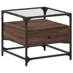 Berkfield Home Decorative Coffee Table with Glass Top Brown Oak 50x50x45 cm Steel - Size: 50 x 50 x 45 cm - thumbnail 3