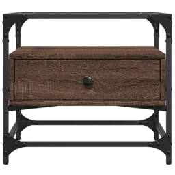 Berkfield Home Decorative Coffee Table with Glass Top Brown Oak 50x50x45 cm Steel - Size: 50 x 50 x 45 cm - thumbnail 4