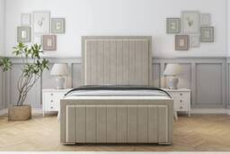 "Sloomy Pemberton Plush Deep-Sided Bed Frame With 50"" Upholstered Headboard in Cream - Size: Small Single" - thumbnail 1