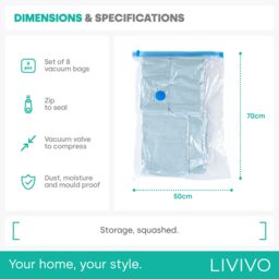 FINEWAY 8-Pack Reusable Vacuum Storage Bags - 50x70cm in Clear - Size: 50x70 cm - thumbnail 6