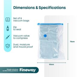 FINEWAY 8-Pack Reusable Vacuum Storage Bags - 50x70cm in Clear - Size: 50x70 cm - thumbnail 8