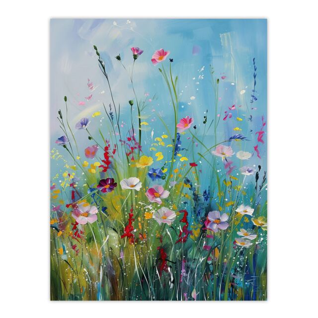 "Artery8 Delicate Wildflower Meadow Floral Painting Wall Art Print in Blue - Size: W18"" x H24""" - image 1