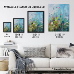 "Artery8 Delicate Wildflower Meadow Floral Painting Wall Art Print in Blue - Size: W18"" x H24""" - thumbnail 3