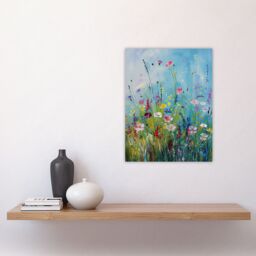 "Artery8 Delicate Wildflower Meadow Floral Painting Wall Art Print in Blue - Size: W18"" x H24""" - thumbnail 4