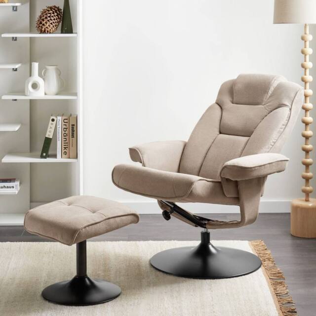 Wyld and Coco Recliner Armchair with Swivel and Footstool - Taupe Polyester in Beige - image 1