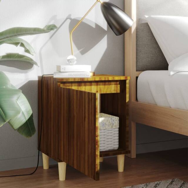 Berkfield Home Sturdy Bed Cabinet with Solid Wood Legs Brown Oak 40x30x50 cm - Size: 40 x 30 x 50 cm - image 1