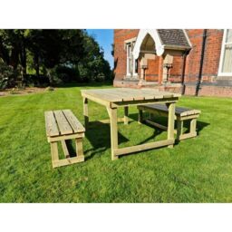 Churnet Valley Garden Furniture Ltd Butcher Dining Table Set w/ Benches - Min. Assembly Required in Brown - thumbnail 2