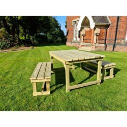 Churnet Valley Garden Furniture Ltd Butcher Dining Table Set w/ Benches - Min. Assembly Required in Brown - thumbnail 3