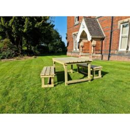 Churnet Valley Garden Furniture Ltd Butcher Dining Table Set w/ Benches - Min. Assembly Required in Brown - thumbnail 4
