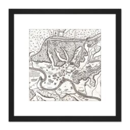 Artery8 Map Du Perac 1573 Ancient Rome Hills City Plan Chart 8X8 Inch Square Wooden Framed Wall Art Print Picture with Mount in Black - thumbnail 1