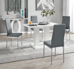 FurnitureboxUK Imperia 4 Seater Modern White High Gloss Rectangular Dining Table & 4 Milan Faux Leather Chairs in Grey - thumbnail 1