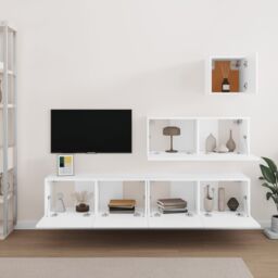 Berkfield Home 4 Piece TV Cabinet Set White Engineered Wood - thumbnail 3