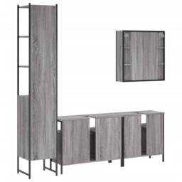 Berkfield Home Stylish 4 Piece Bathroom Cabinet Set Grey Sonoma Engineered Wood - thumbnail 8