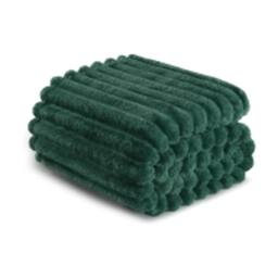 Dyzi Supersoft Ribbed Fleece Throw Blanket for Couch & Bed - Cozy Jacquard Home Blanket in Dark Green - Size: 150 cm x 200 cm - thumbnail 5