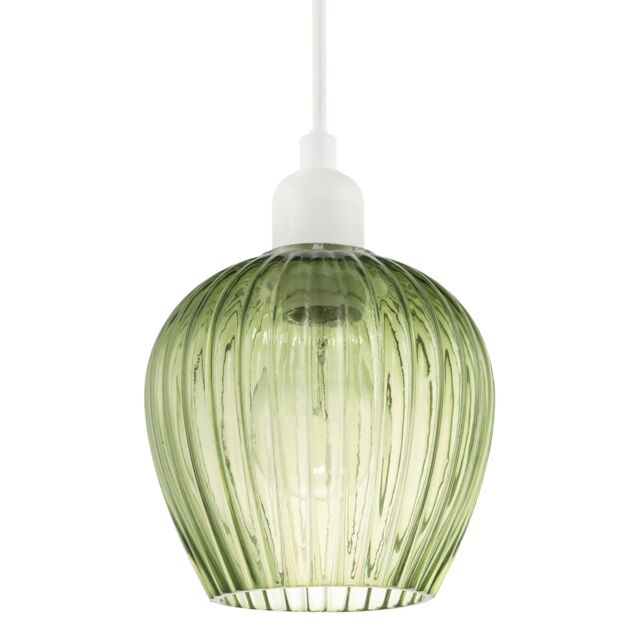 Happy Homewares Modern Glass Easy Fit Pendant Lighting Shade with Ridged Fluted Lines in Emerald - image 1