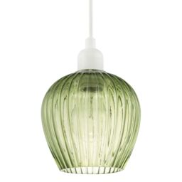 Happy Homewares Modern Glass Easy Fit Pendant Lighting Shade with Ridged Fluted Lines in Emerald
