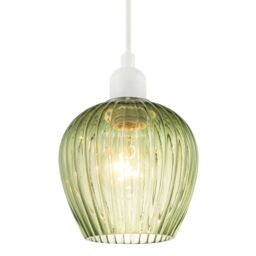 Happy Homewares Modern Glass Easy Fit Pendant Lighting Shade with Ridged Fluted Lines in Emerald - thumbnail 2