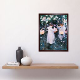 Artery8 Wall Art Print John Singer Sargent Carnation Lily Rose Painting Girls Lighting Chinese Lanterns in Flower Garden Art Framed - thumbnail 2
