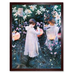 Artery8 Wall Art Print John Singer Sargent Carnation Lily Rose Painting Girls Lighting Chinese Lanterns in Flower Garden Art Framed - thumbnail 1