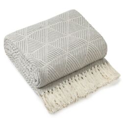 New Edge Blinds Geo Diamond Collection Cotton Throw in Grey - Size: 127 cm x 152 cm - thumbnail 1