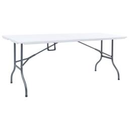 Berkfield Home Folding Garden Table with 2 Benches 180 cm Steel & HDPE White - thumbnail 4