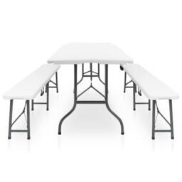 Berkfield Home Folding Garden Table with 2 Benches 180 cm Steel & HDPE White - thumbnail 3
