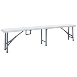 Berkfield Home Folding Garden Table with 2 Benches 180 cm Steel & HDPE White - thumbnail 8