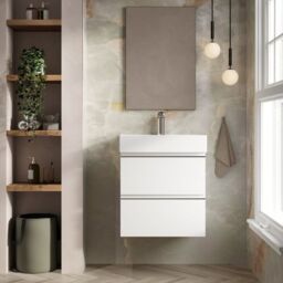 Banyetti Vatilla 600mm Wall Hung Vanity Unit with Veneto 1 Tap Hole Basin - Gloss White