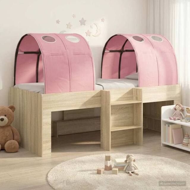 Berkfield Home Bed with Tunnel 3 pcs Sonoma Oak & Pink Engineered Wood in Brown - image 1