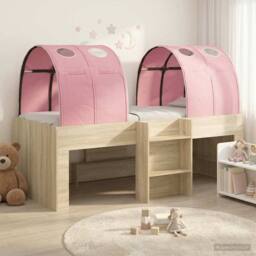 Berkfield Home Bed with Tunnel 3 pcs Sonoma Oak & Pink Engineered Wood in Brown - thumbnail 1