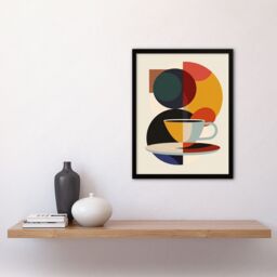 "Wee Blue Coo Coffee Cup Bauhaus Geometric Design Kitchen 12x16"" Framed Art Print - Size: W12"" x H16""" - thumbnail 2