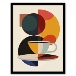 "Wee Blue Coo Coffee Cup Bauhaus Geometric Design Kitchen 12x16"" Framed Art Print - Size: W12"" x H16""" - thumbnail 1