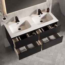 Banyetti Venti 1200mm Wall Hung Vanity Unit with Athena Basin - Matt Black - thumbnail 4