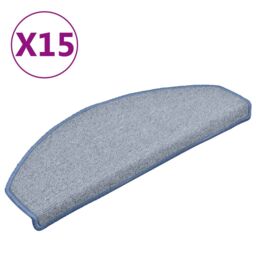 Berkfield Home Carpet Stair Treads 15 pcs Light Grey & Blue 65x24x4 cm - Size: Medium - thumbnail 2
