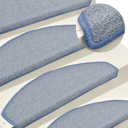 Berkfield Home Carpet Stair Treads 15 pcs Light Grey & Blue 65x24x4 cm - Size: Medium - thumbnail 1