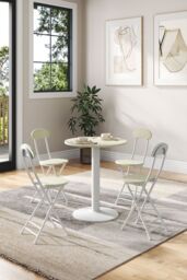 Living and Home 5pcs Round Table and 4 Chairs Set Bistro Coffee Table Dining Set Furniture in White - thumbnail 4